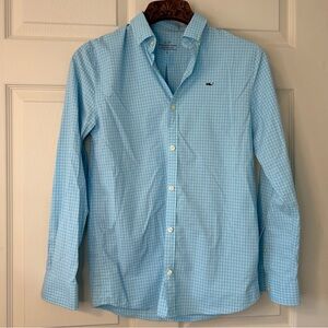 Vineyard Vines Performance Youth Large (16) Blue Gingham Shirt